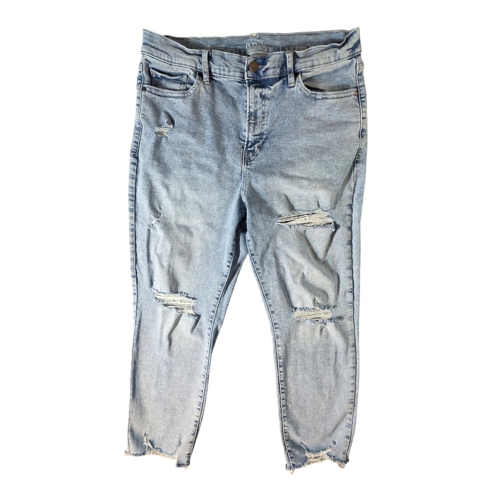 Ana Women's Size 14 High Rise Straight Jeans Light Wash Distressed raw edge hem